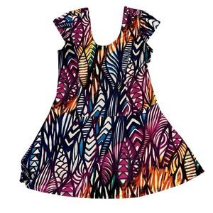 Ambar Vibrant Multicolor Abstract Casual Scoop Neck Dress L